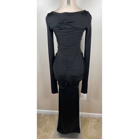 Helsa Josephine Long Sleeve Ruched Slinky Jersey Black Maxi Dress Size Medium - Picture 7 of 9